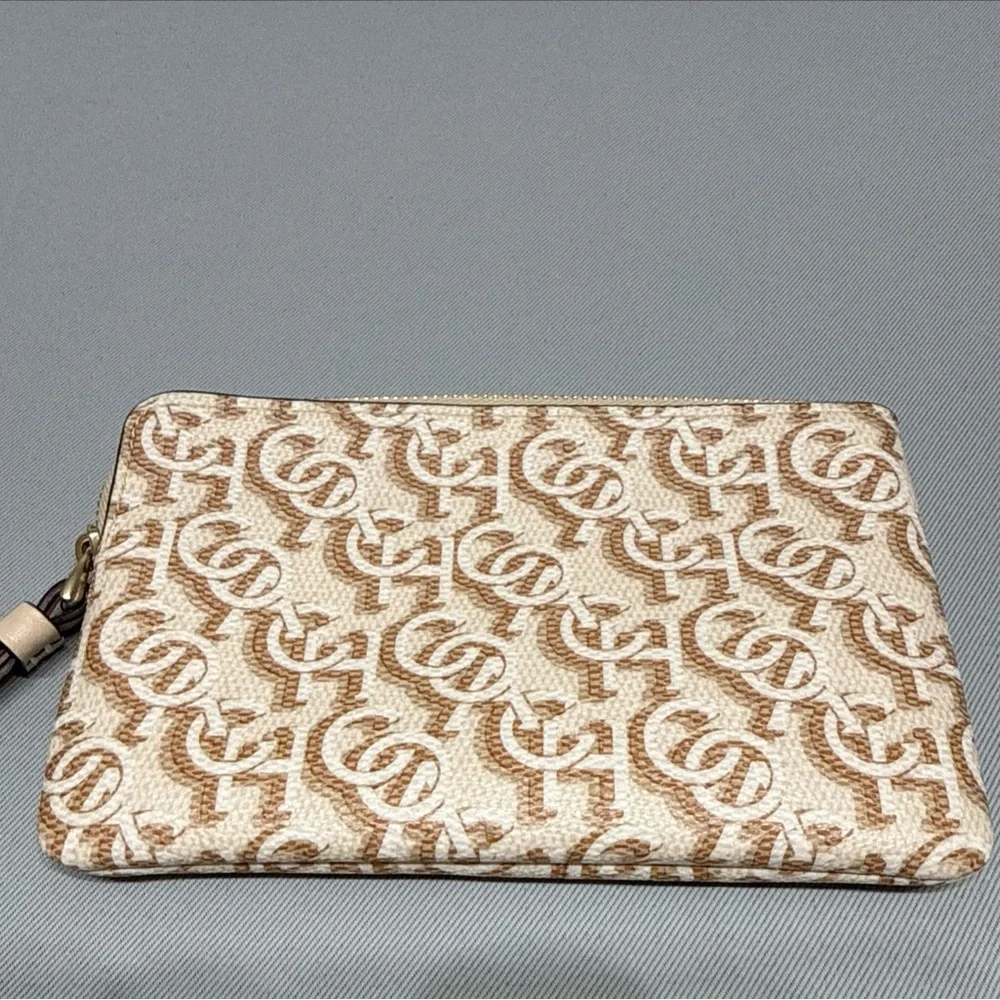 Coach Beige and Tan Monogram Wristlet